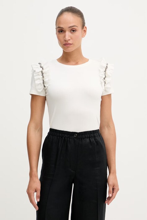 Gaudi T-shirt damski bawełniany z elastanem beżowy 611FD64006