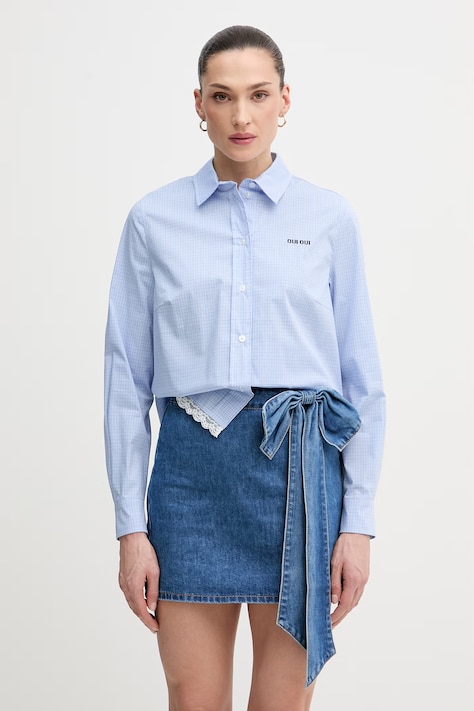 Риза OUI дамска в синьо със стандартна кройка с класическа яка 97791