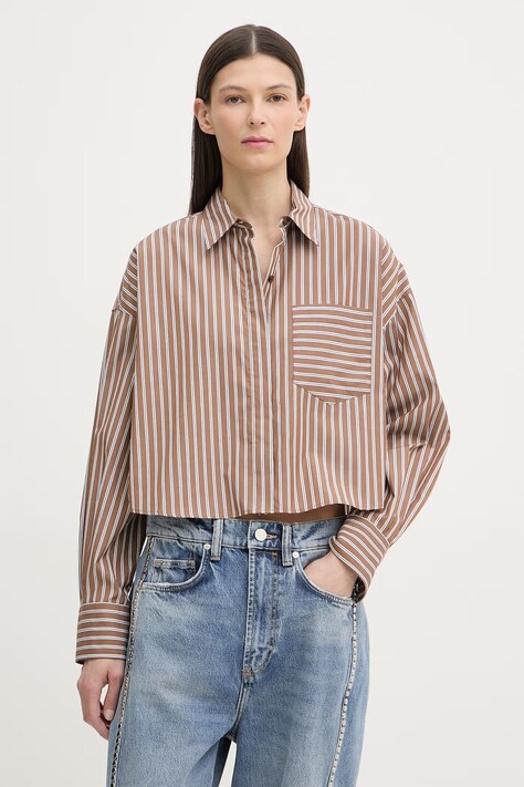 rag & bone koszula damska bawełniana Marin brązowa w paski RA4W25HSMCN