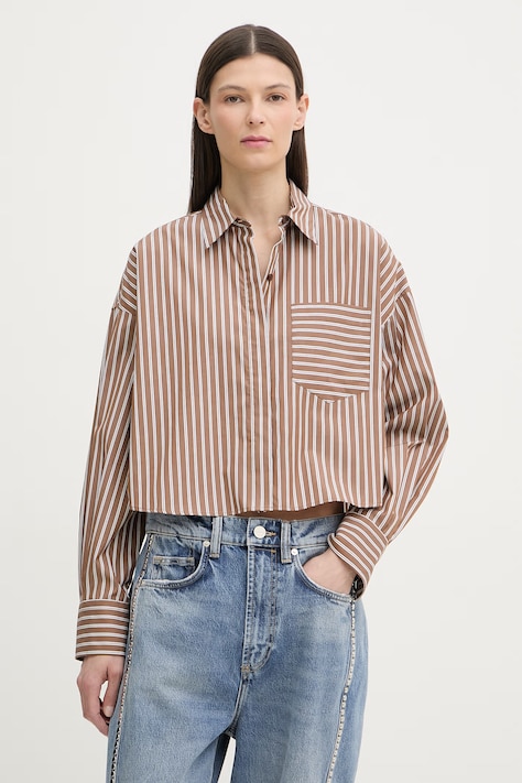 rag & bone koszula damska bawełniana Marin brązowa w paski RA4W25HSMCN