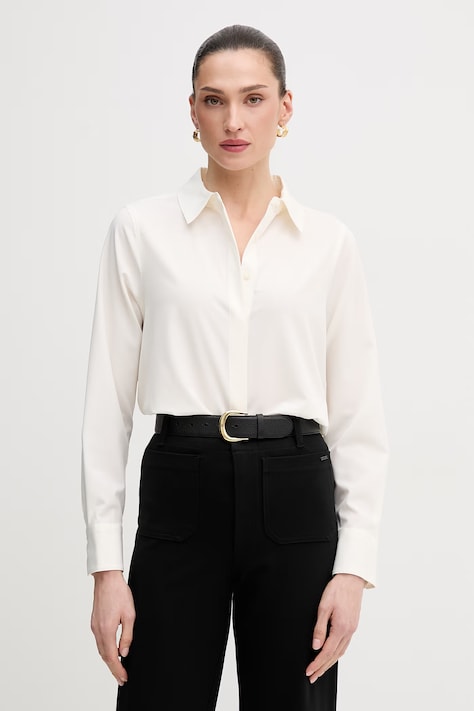 Dkny koszula damska kolor beżowy regular z kołnierzykiem klasycznym WYTN6751