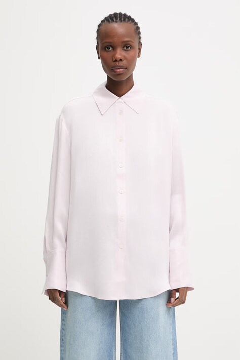 Anine Bing BRIDGET SHIRT - POWDER PINK koszula damska z wiskozy różowa gładka A.07.11947.PKI26