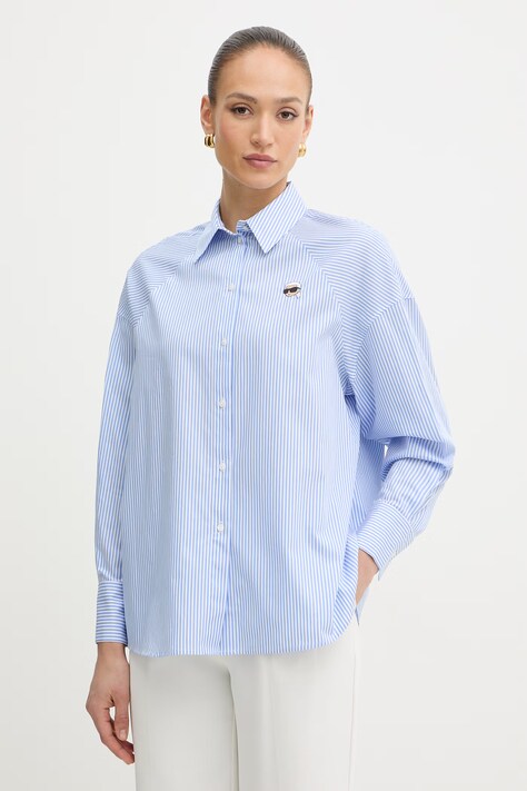 Karl Lagerfeld koszula damska bawełniana IKON niebieska w paski B2W11034