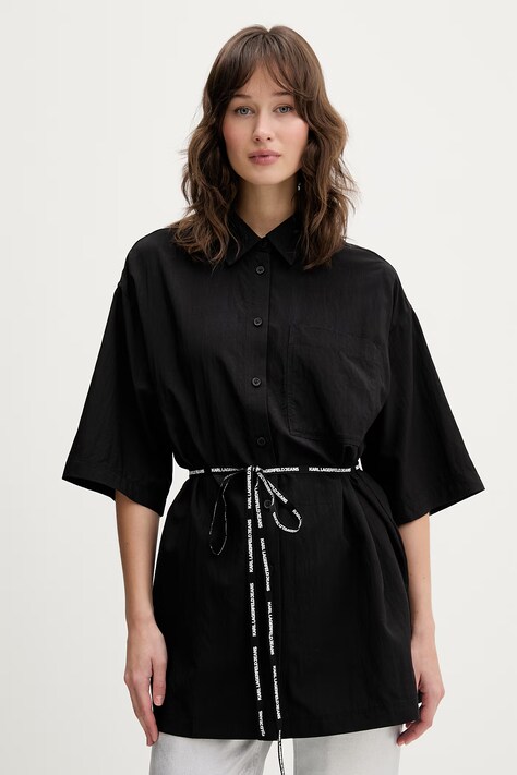 Košulja Karl Lagerfeld Jeans za žene, boja: crna, relaxed, s klasičnim ovratnikom, B2W11022