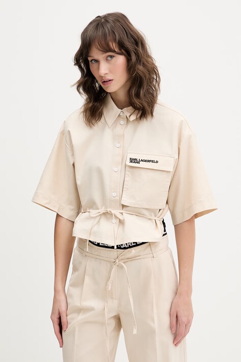 Karl Lagerfeld Jeans Μπλούζα πουκάμισο γυναικεία μπεζ απλή B2W11021