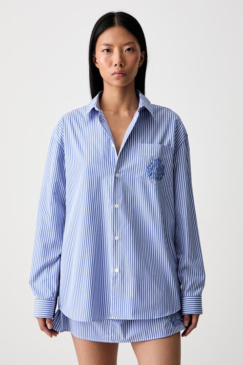 Sporty & Rich H&W Crest koszula bawełniana damska niebieska w paski SI006712243ST02