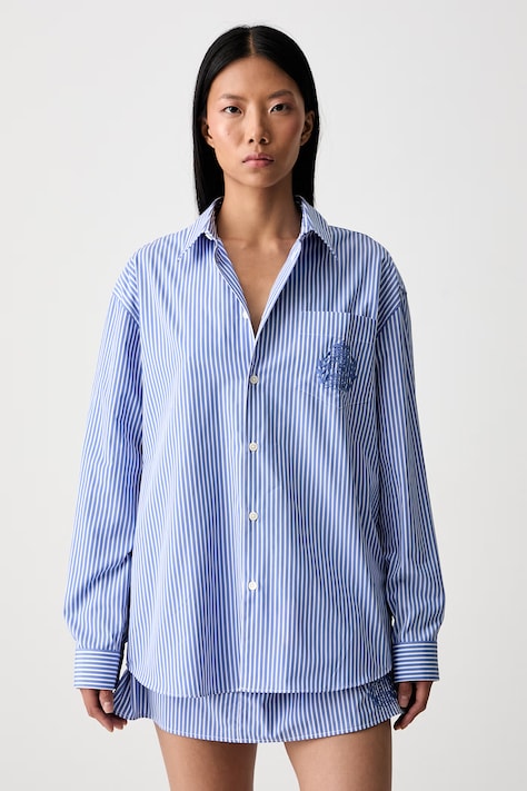 Sporty & Rich H&W Crest koszula bawełniana damska niebieska w paski SI006712243ST02
