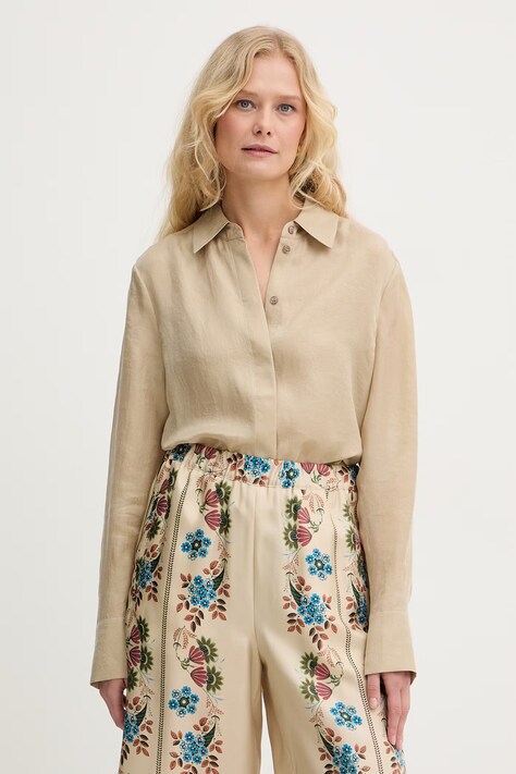 BOSS koszula damska z lyocellem Beruta2 beżowa gładka 50562889