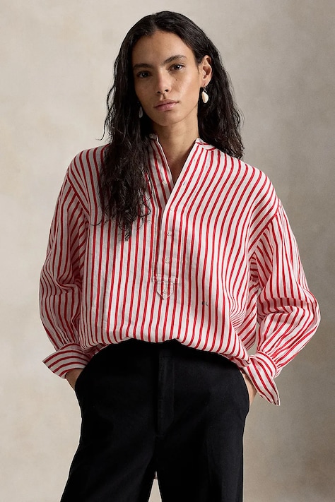 Polo Ralph Lauren koszula damska z lnem czerwona 211A12790