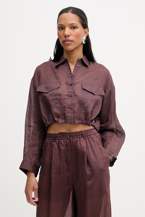 Isabelle Blanche koszula damska bawełniana brązowa gładka IS26SS-C082-T017