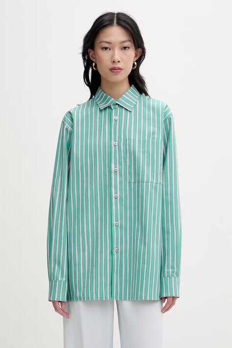 Marimekko koszula damska bawełniana zielona w paski 095436