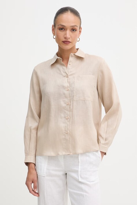 Sisley πουκάμισο γυναικείο λινό μπεζ απλό 51G1LQ0AU