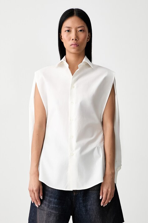 MM6 Maison Margiela koszula damska bawełniana beżowa gładka S62DT0052.M35256