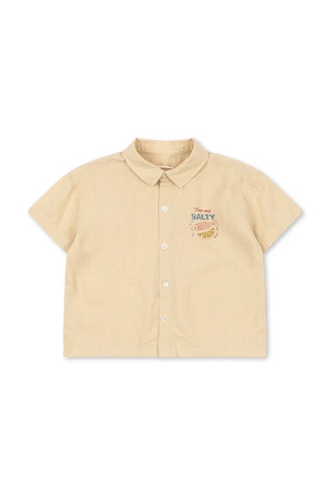 Παιδικό λινό πουκάμισο Konges Sløjd FRANZEN SS LINEN SHIRT χρώμα: μπεζ, KS104829