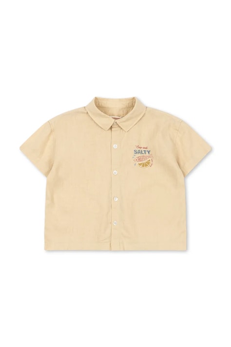 Παιδικό λινό πουκάμισο Konges Sløjd FRANZEN SS LINEN SHIRT χρώμα: μπεζ, KS104829