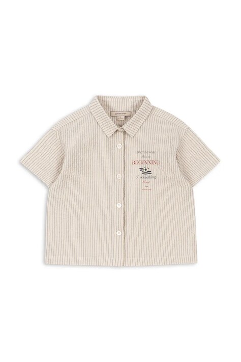 Konges Sløjd koszula dziecięca bawełniana z elastanem ELLIOT SS SHIRT GOTS beżowa w paski KS105351