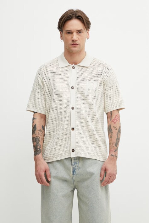 Represent PICO koszula męska z bawełną beżowa gładka MLM100770.26