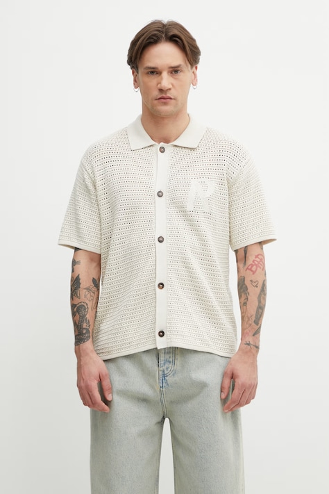 Represent PICO koszula męska z bawełną beżowa gładka MLM100770.26