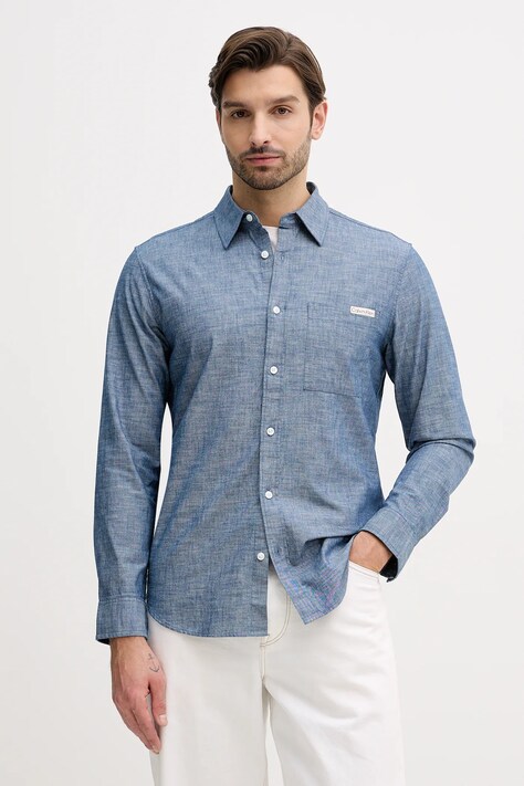 Calvin Klein Jeans koszula bawełniana męska kolor niebieski regular z kołnierzykiem klasycznym LV04RF109G