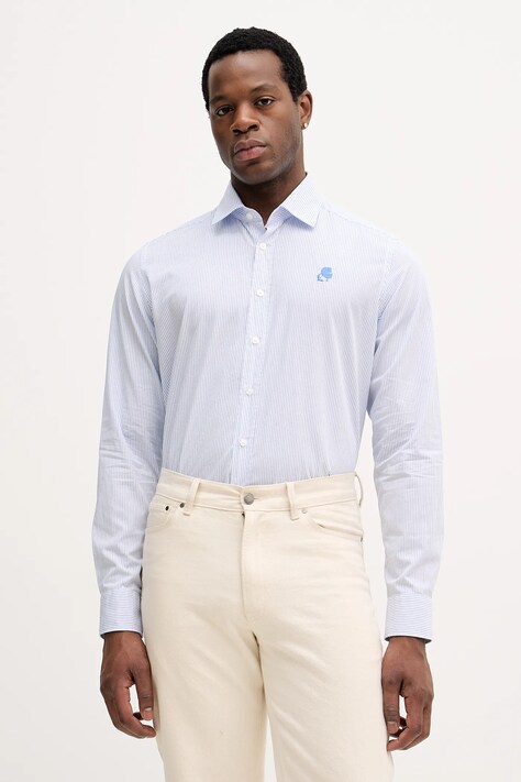 Bavlněná košile Karl Lagerfeld pánská, modrá barva, regular, s italským límcem, 561785.605084