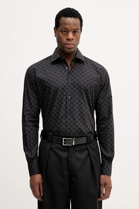 Bavlněná košile Karl Lagerfeld pánská, černá barva, regular, s klasickým límcem, 561666.605000