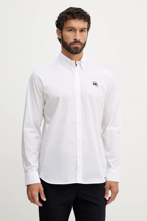 Karl Lagerfeld koszula męska kolor biały regular z kołnierzykiem button-down 561600.605912