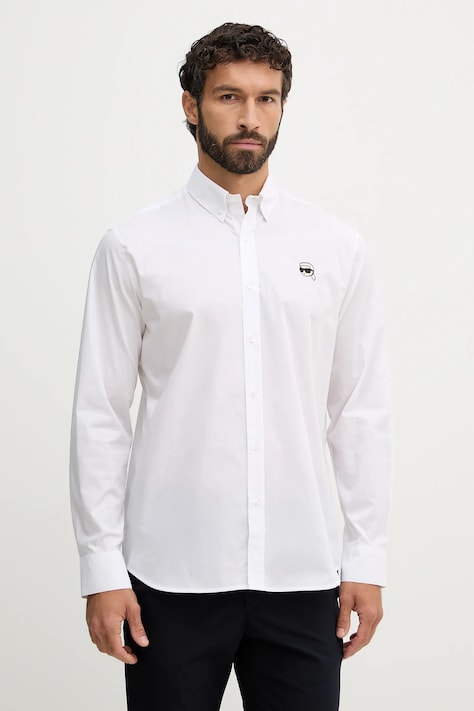 Karl Lagerfeld koszula męska kolor biały regular z kołnierzykiem button-down 561600.605912