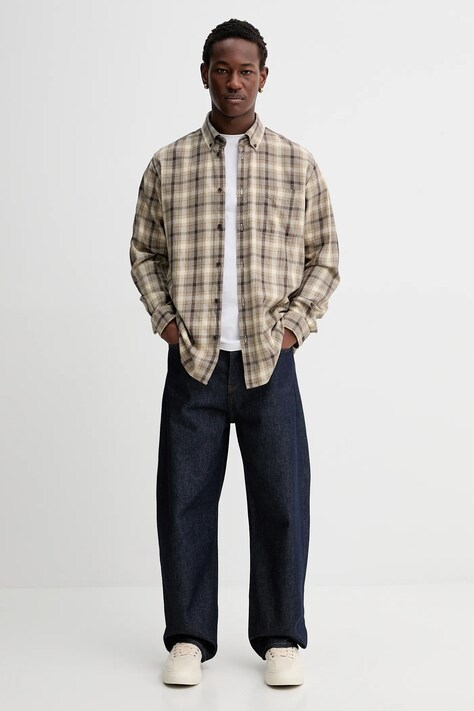 Les Deux koszula bawełniana Kent męska kolor zielony relaxed z kołnierzykiem button-down 1000949