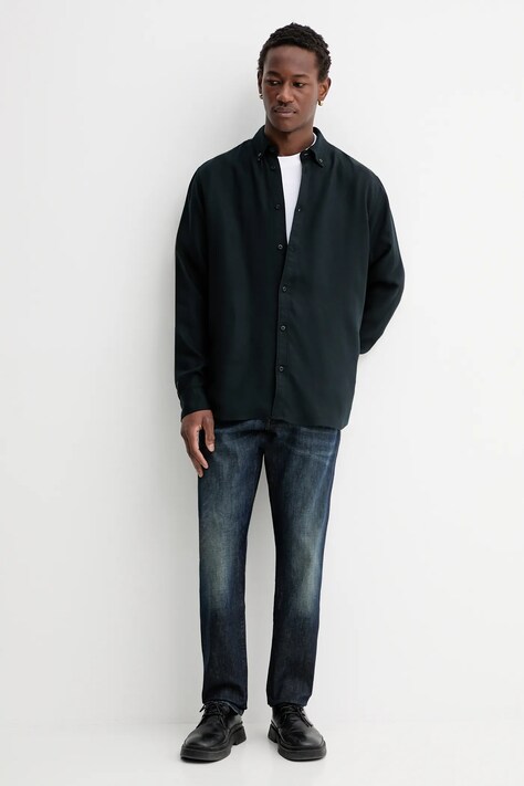 Les Deux koszula Kent męska kolor czarny relaxed z kołnierzykiem button-down 1000952