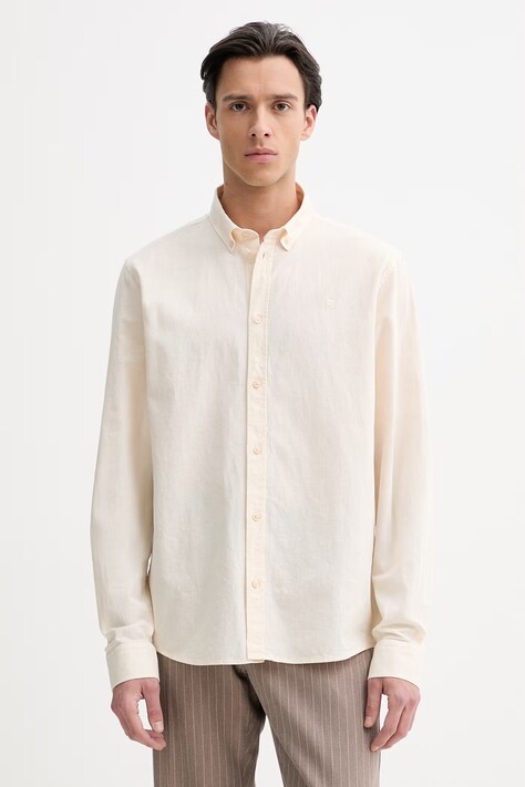 Les Deux koszula z dodatkiem lnu Konrad męska kolor beżowy regular z kołnierzykiem button-down 1001295