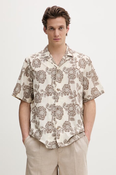 Les Deux koszula męska bawełniana Lesley beżowa w kwiaty 1001376