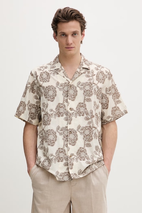 Les Deux koszula męska bawełniana Lesley beżowa w kwiaty 1001376