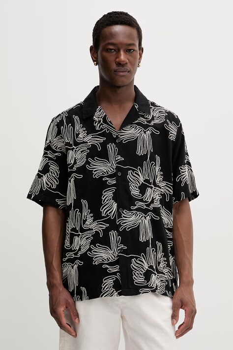 Les Deux koszula męska z bawełną Liam czarna 1001421