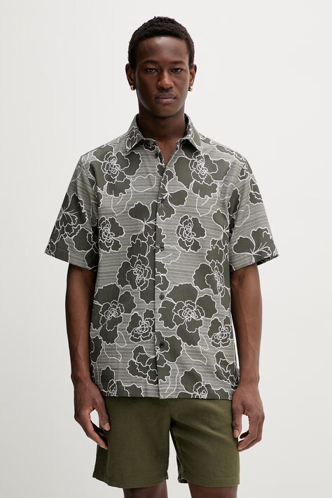 Les Deux koszula męska z bawełną Charlie zielona w kwiaty 1001487