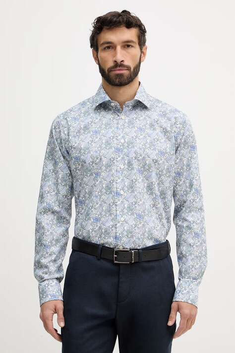 Eton koszula bawełniana męska kolor niebieski slim z kołnierzykiem włoskim 100014841