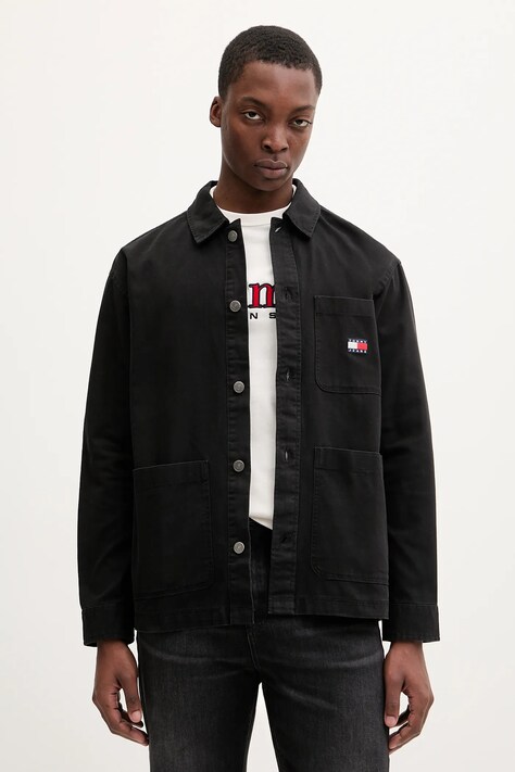 Tommy Jeans koszula bawełniana męska kolor czarny regular z kołnierzykiem klasycznym DM0DM20236