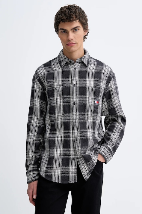 Tommy Jeans koszula bawełniana męska kolor szary regular z kołnierzykiem klasycznym DM0DM22411