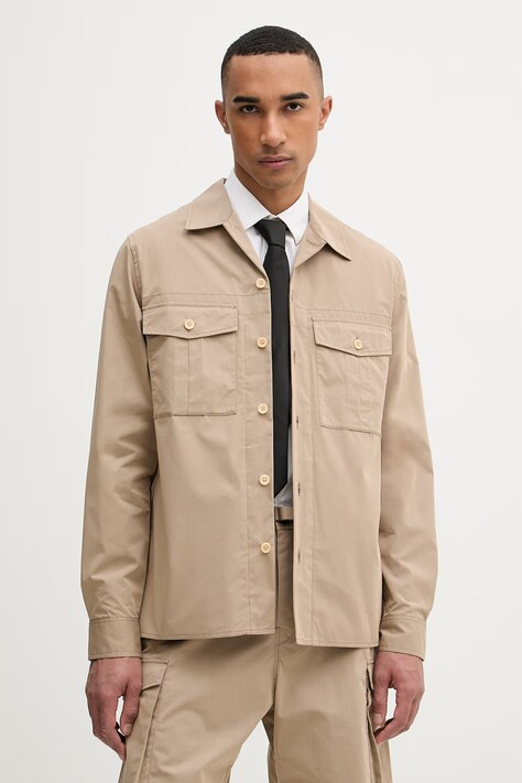 PS Paul Smith koszula męska z bawełną beżowa gładka