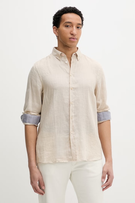 PS Paul Smith koszula męska lniana beżowa gładka M2R-708U-V22649