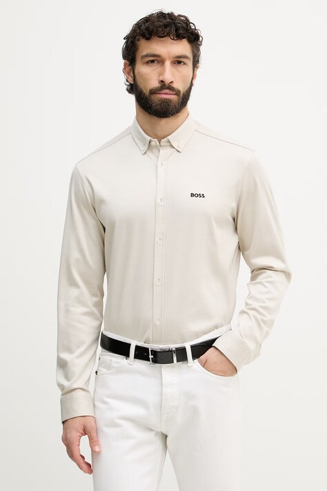 BOSS Green koszula męska bawełniana ST_Motion L beżowa gładka 50555946