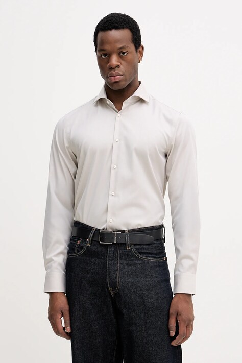 BOSS koszula bawełniana męska kolor beżowy slim z kołnierzykiem klasycznym 50555982