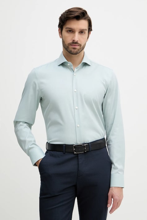 BOSS cămașă din bumbac H-HANK-SP-B1-C1-261 culoarea verde, cu guler clasic, slim, 50555982
