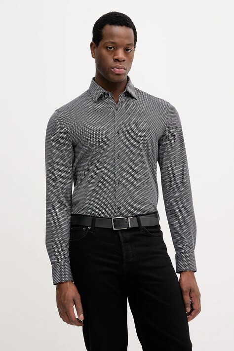 BOSS koszula męska kolor czarny slim z kołnierzykiem klasycznym 50556102