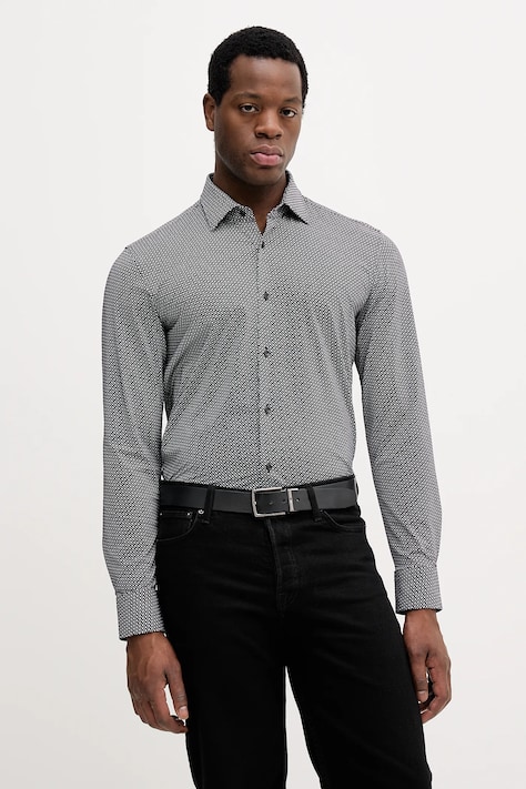 Košile BOSS pánská, černá barva, slim, s klasickým límcem, 50556102