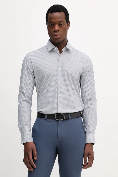 Košile BOSS P-HANK-S-K-261 pánská, modrá barva, slim, s italským límcem, 50556692
