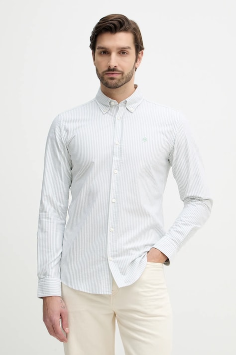 BOSS koszula bawełniana H-ROAN-BD-E-C1-261 męska kolor zielony slim z kołnierzykiem button-down 50556069