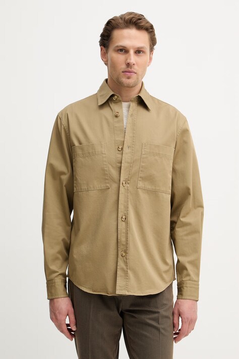 BOSS koszula bawełniana H-OWEN-K-2PP-261 męska kolor zielony regular z kołnierzykiem klasycznym 50556121