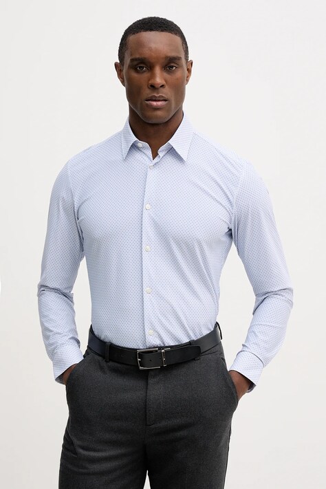 BOSS koszula P-ROAN-K-F-261 męska kolor niebieski slim z kołnierzykiem klasycznym 50556800