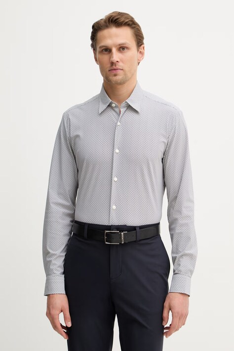 BOSS koszula P-ROAN-K-F-261 męska kolor beżowy slim z kołnierzykiem klasycznym 50556800