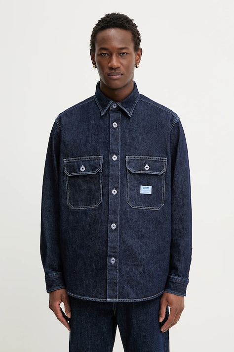 Дънкова риза Hugo Blue Ebolt в тъмносиньо със стандартна кройка с класическа яка 50556349